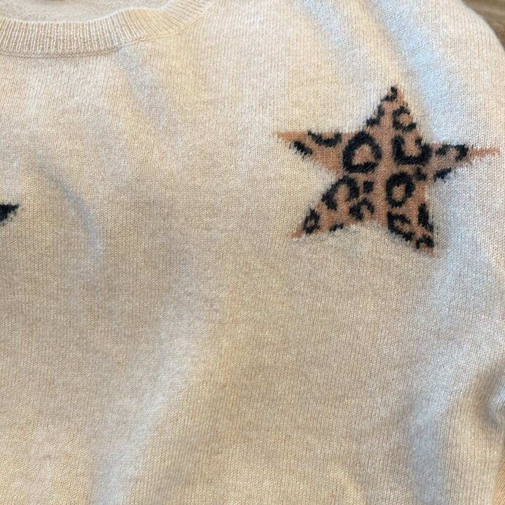 MAGASCHONI cream novelty star animal print cashmere crew neck sweater medium - Picture 10 of 10